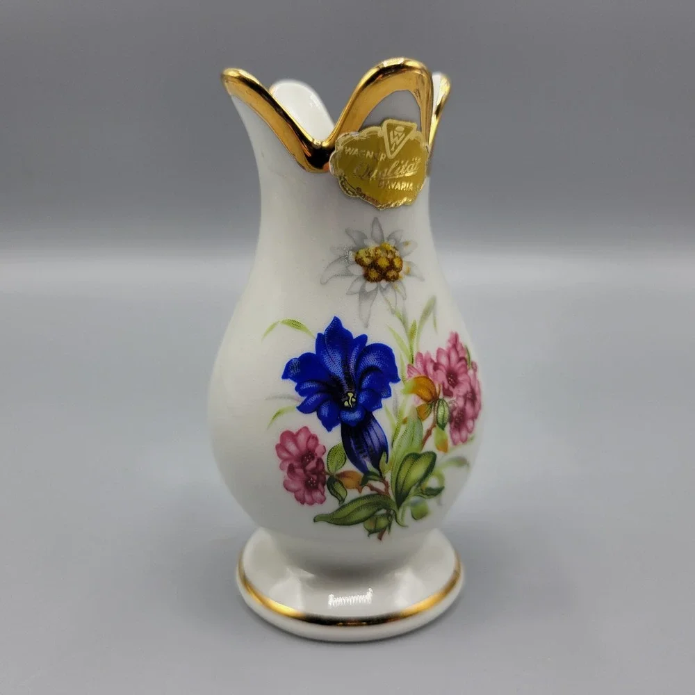 Vintage Wagner Bavaria Porcelain Flower Bud Vase Gold Trim 4